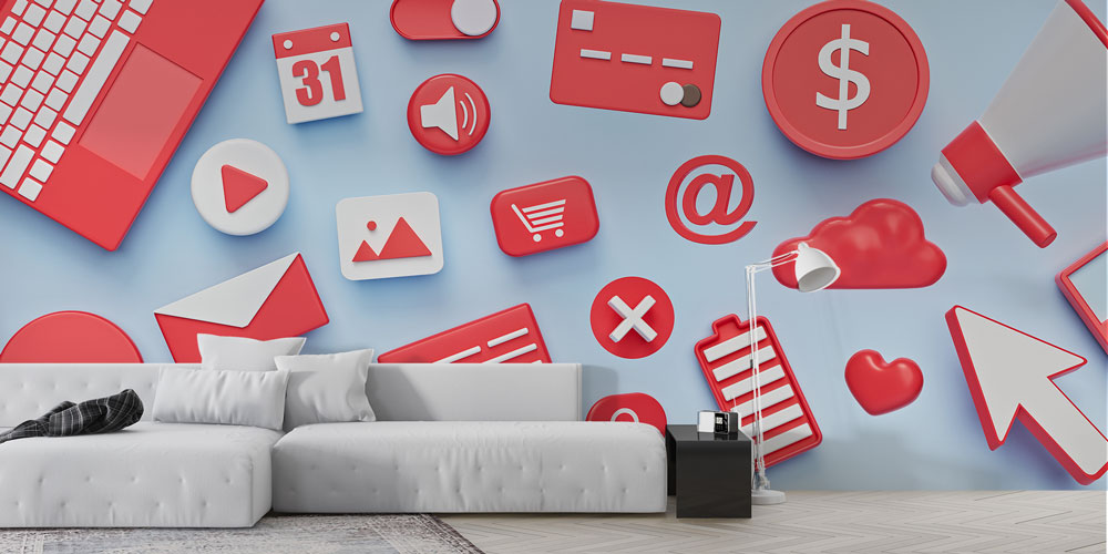 Sosyal Medya ve Dijital İkonlar Temalı Modern Ofis Duvar Kağıdı 5389