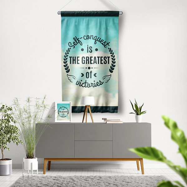 Self Conquest Is The Greatest Of Victories Motivasyon Duvar Flaması Kumaş Baskı 7693