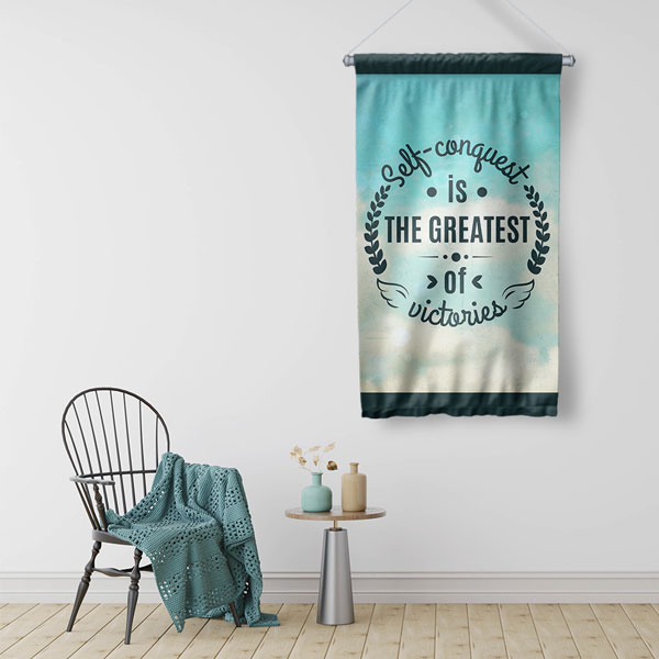 Self Conquest Is The Greatest Of Victories Motivasyon Duvar Flaması Kumaş Baskı 7693