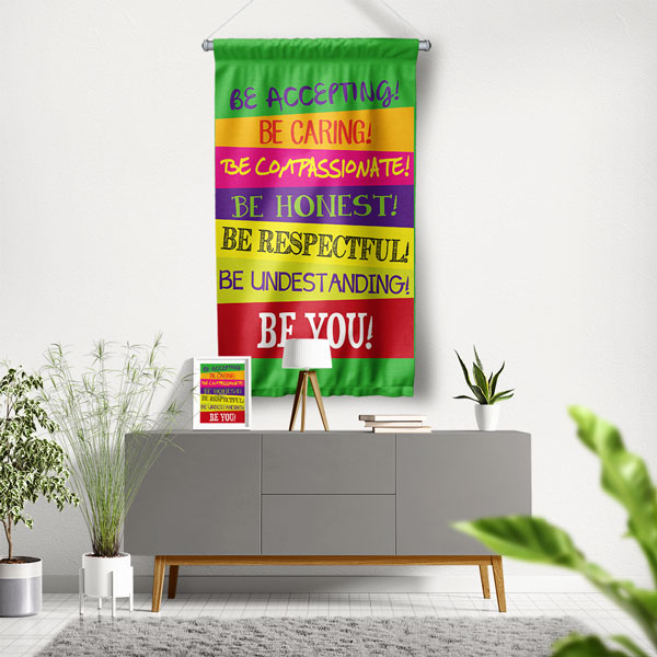 Be Accepting Be Caring Be Compassionate Motivasyon Duvar Flaması Kumaş Baskı 7701
