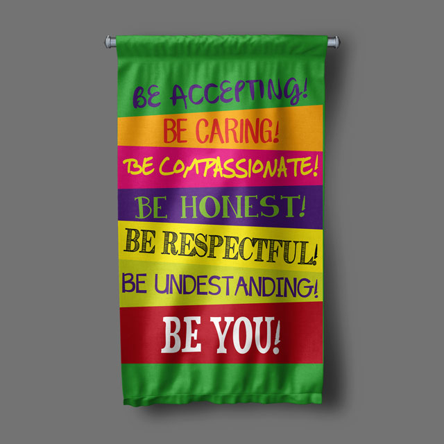 motivational-wall-banner-7701-04 Be Accepting Be Caring Be Compassionate Motivasyon Duvar Flaması Kumaş Baskı 7701