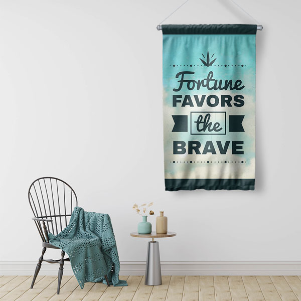 motivational-wall-decor-7695-02 Fortune Favors The Brave Motivasyon Duvar Flaması Kumaş Baskı 7695