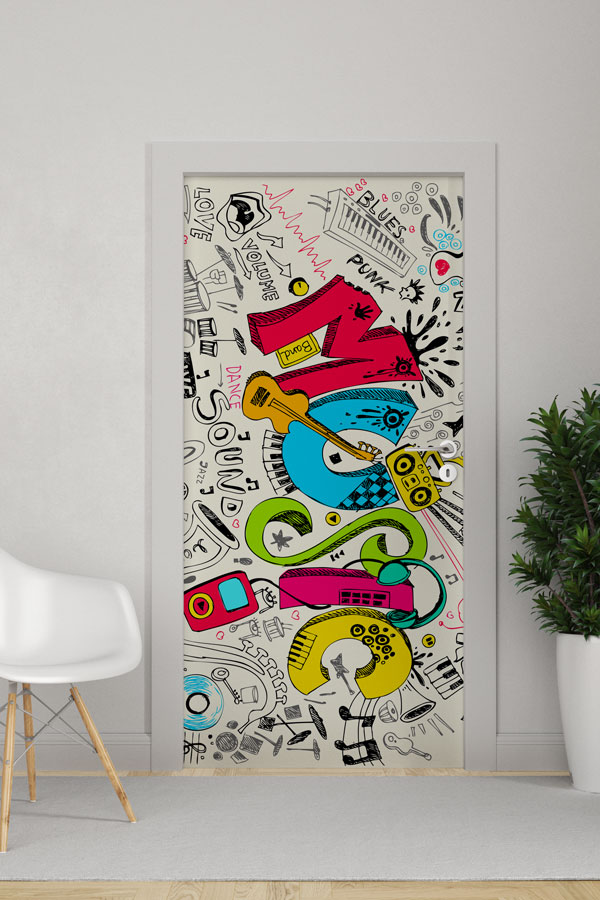 Grafiti Tarzı Müzik Temalı Kapı Giydirme 8843