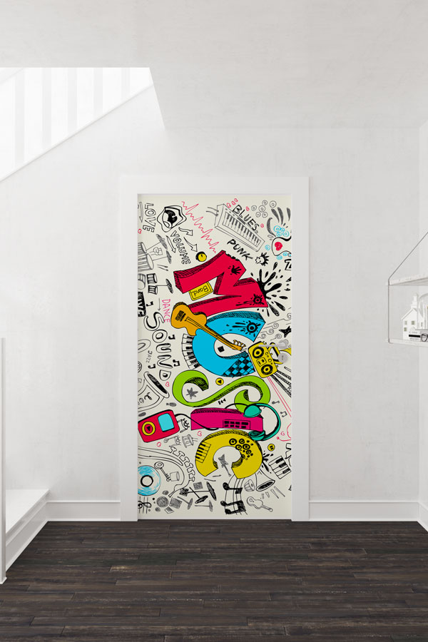 Grafiti Tarzı Müzik Temalı Kapı Giydirme 8843