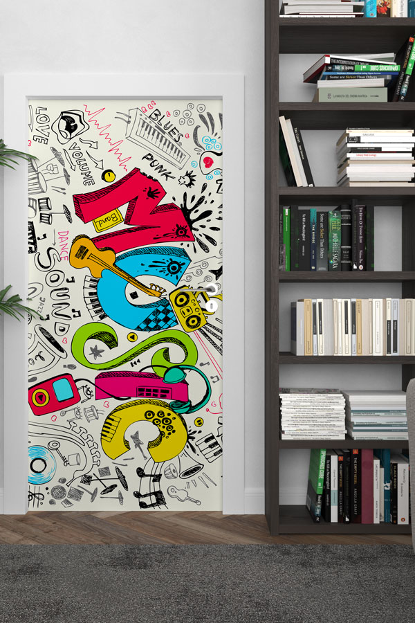 Grafiti Tarzı Müzik Temalı Kapı Giydirme 8843