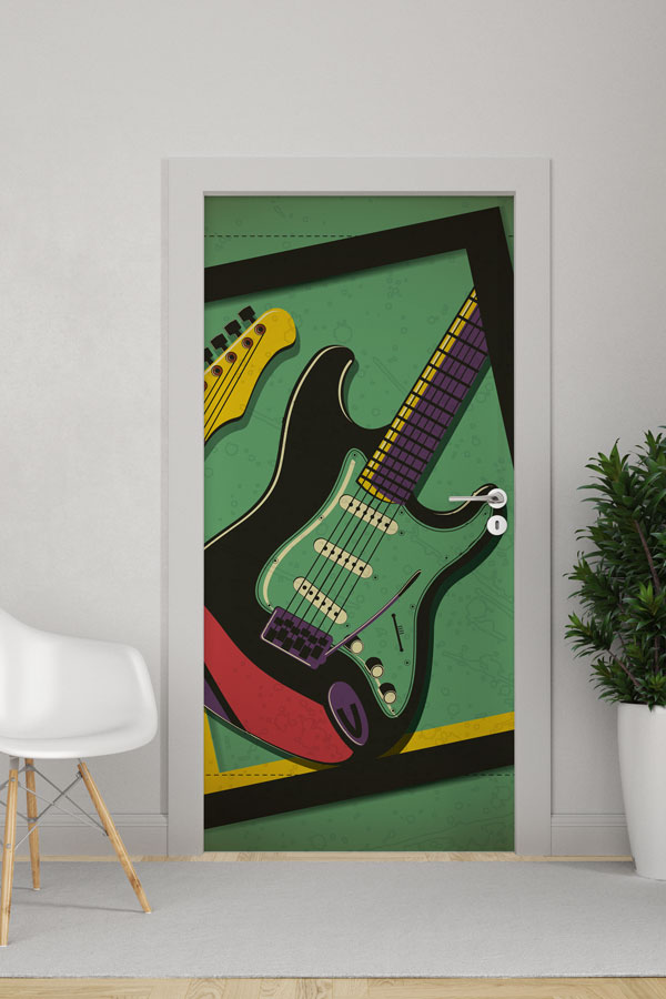 Elektro Gitar Desenli Müzik Sınıfı Kapı Giydirme 8841