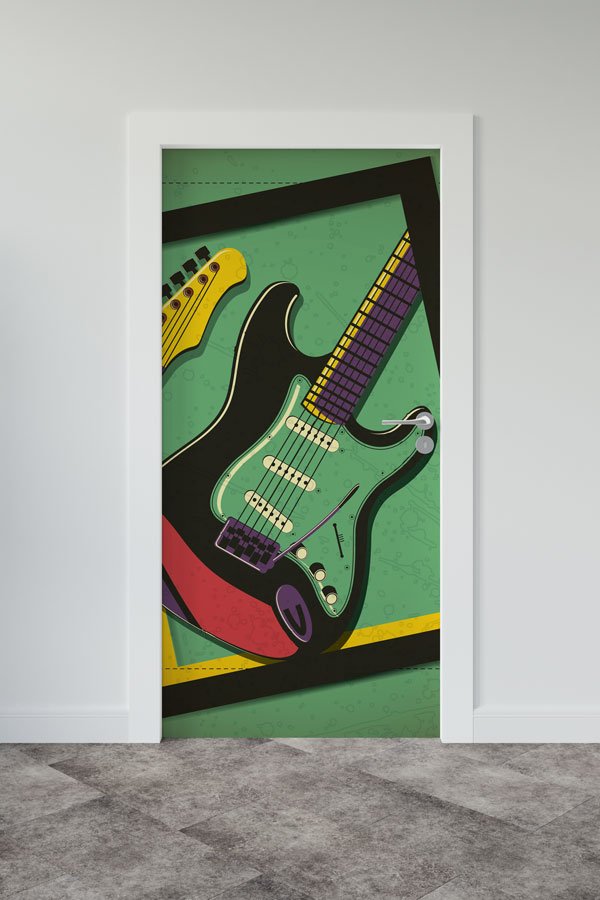 music-class-door-design-8841-00 Elektro Gitar Desenli Müzik Sınıfı Kapı Giydirme 8841
