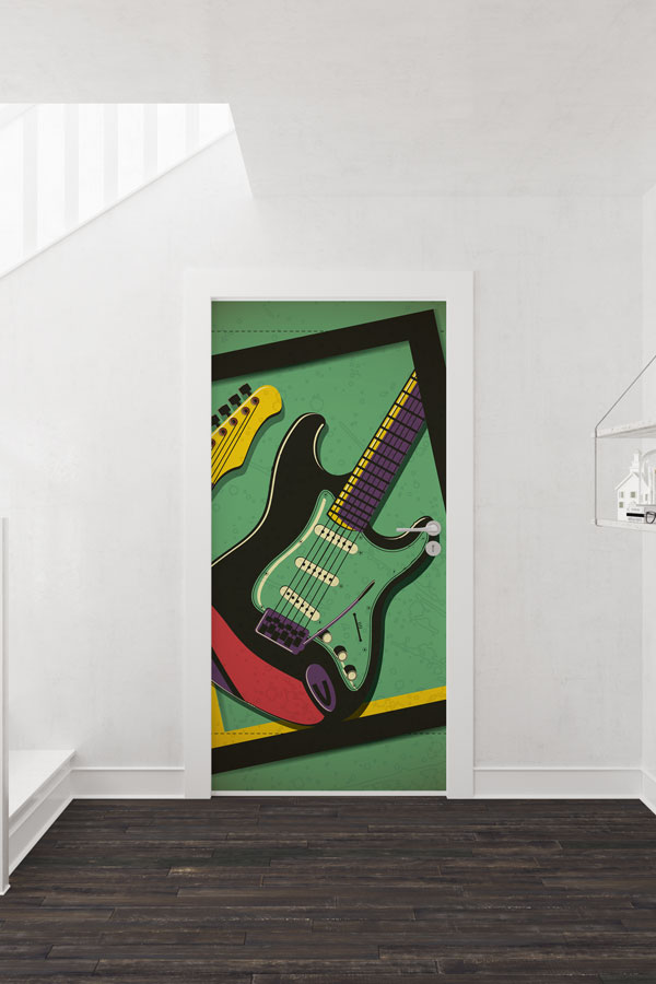 Elektro Gitar Desenli Müzik Sınıfı Kapı Giydirme 8841