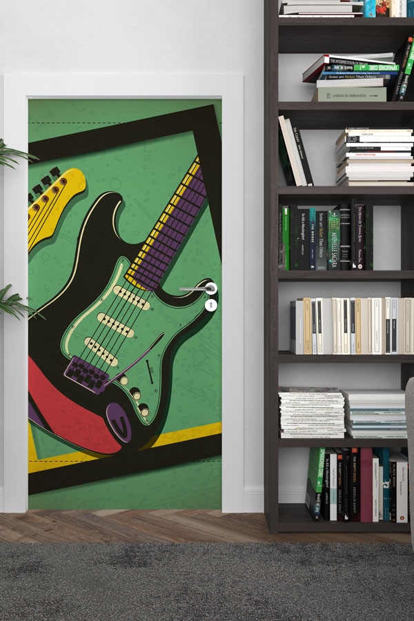 Elektro Gitar Desenli Müzik Sınıfı Kapı Giydirme 8841