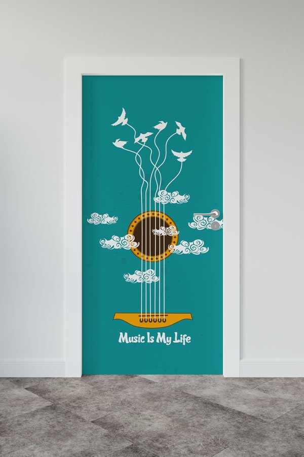 Müzik Hayatımdır Temalı Gitar Kapı Giydirme 8844