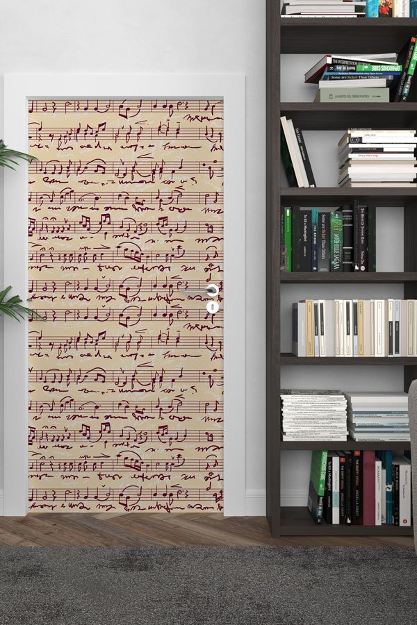 El Yazısı Nota Desenli Müzik Kapı Giydirme 8846