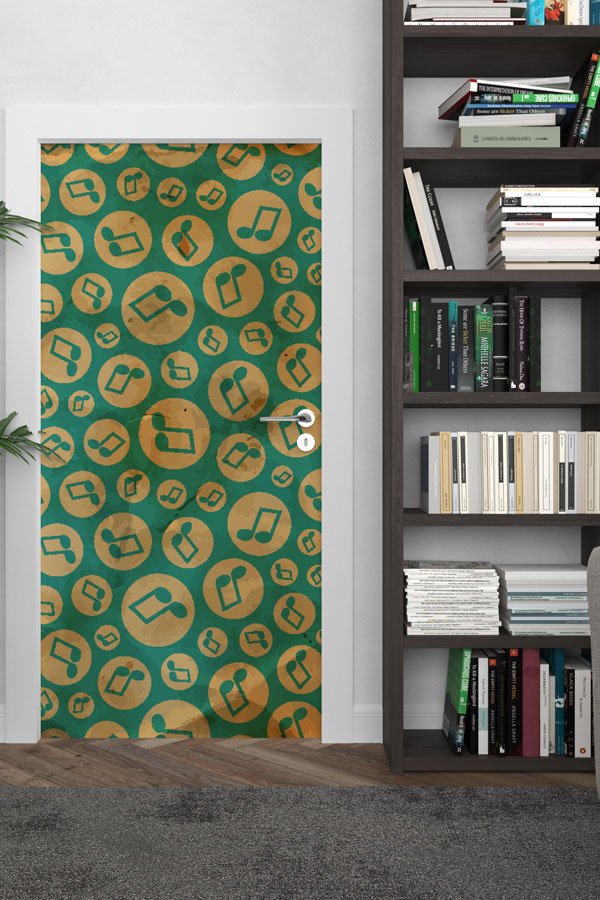 Yuvarlak Notalar Desenli Müzik Kapı Giydirme 8849