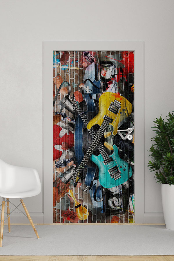 Rock Temalı Gitar ve Müzik Enstrümanları Kapı Giydirme" 8865