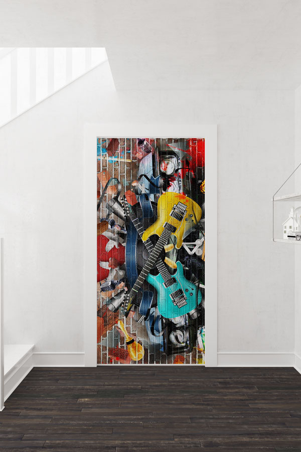 Rock Temalı Gitar ve Müzik Enstrümanları Kapı Giydirme" 8865