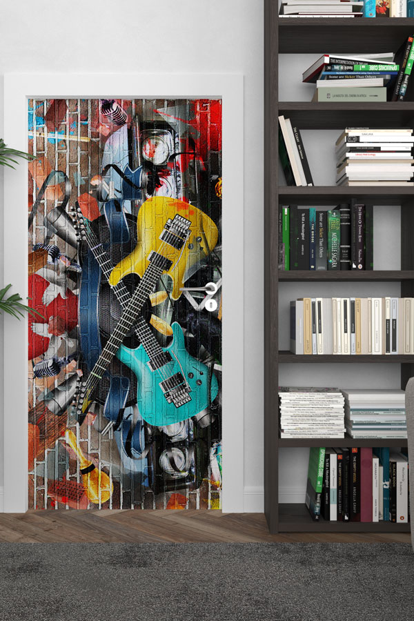 Rock Temalı Gitar ve Müzik Enstrümanları Kapı Giydirme" 8865