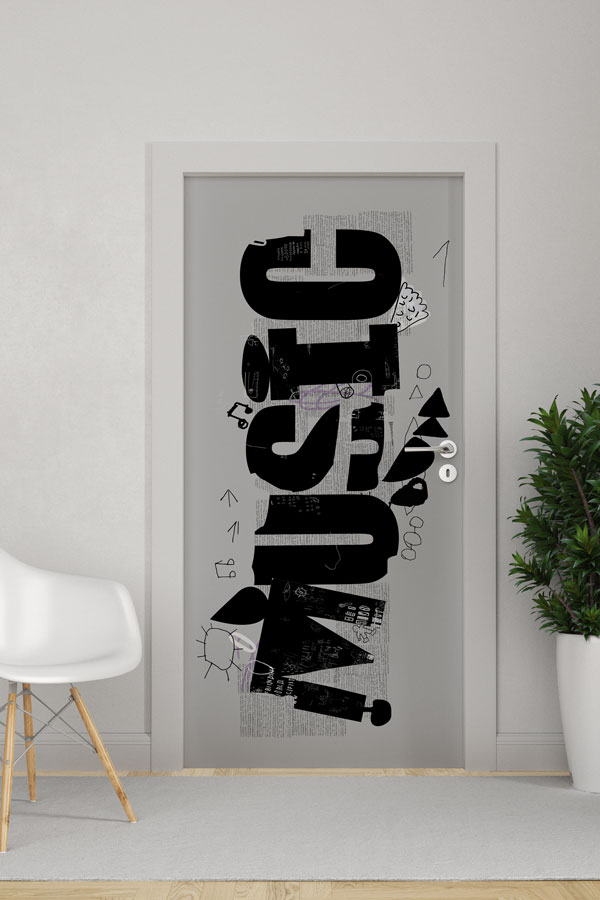 Minimalist "MUSIC" Yazılı Kapı Giydirme 8873