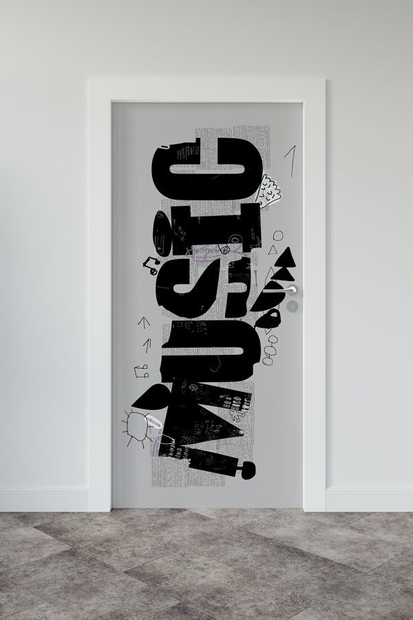 Minimalist "MUSIC" Yazılı Kapı Giydirme 8873