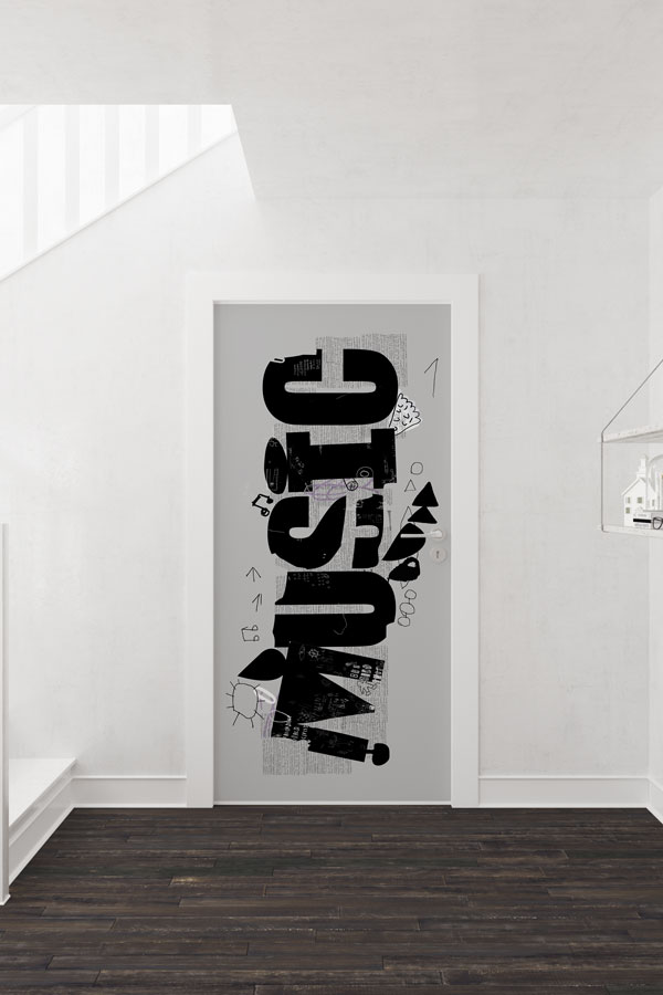 Minimalist "MUSIC" Yazılı Kapı Giydirme 8873