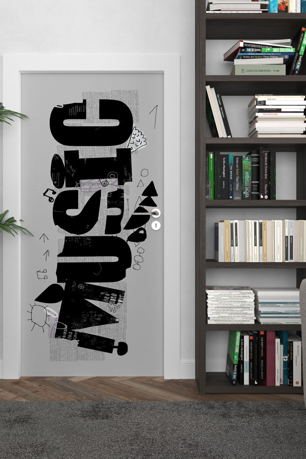 Minimalist "MUSIC" Yazılı Kapı Giydirme 8873