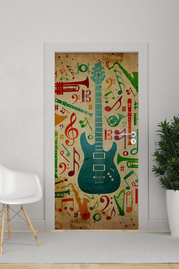Müzik Enstrümanları ve Notalar Kapı Giydirme 8842