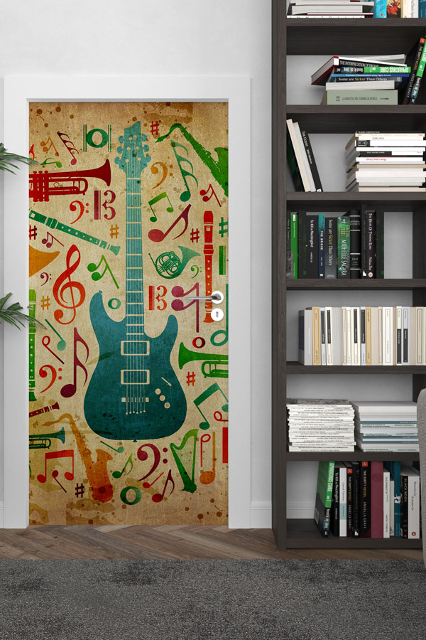 Müzik Enstrümanları ve Notalar Kapı Giydirme 8842