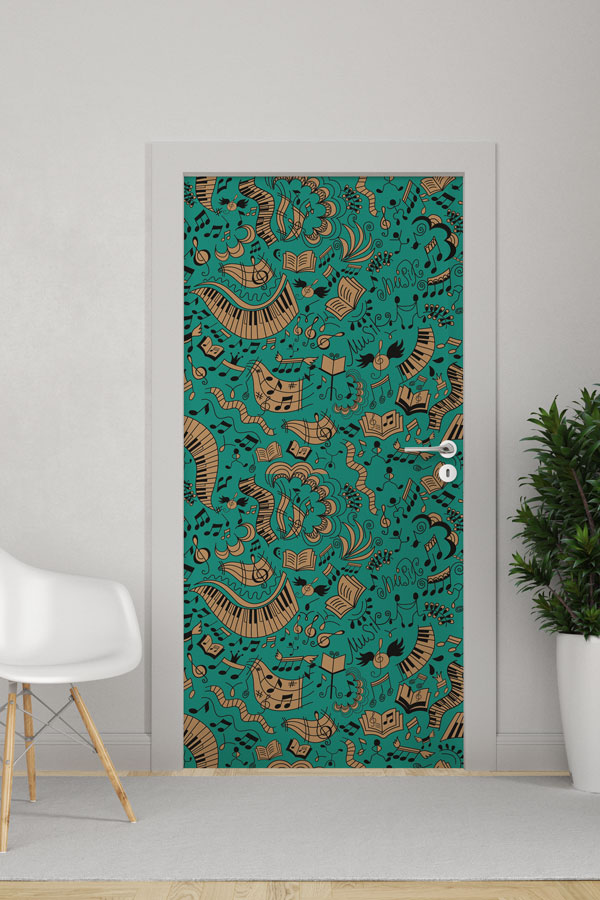 Müzikal Desenli Kapı Giydirme - Notalar ve Enstrümanlar 8847