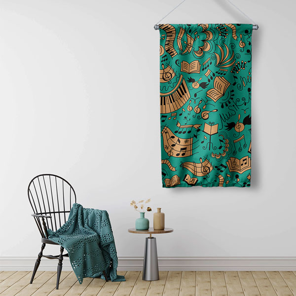 Müzik Notaları ve Enstrümanları Temalı Duvar Flaması 8057