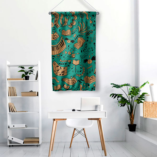 Müzik Notaları ve Enstrümanları Temalı Duvar Flaması 8057