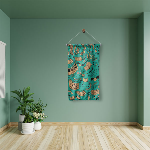 Müzik Notaları ve Enstrümanları Temalı Duvar Flaması 8057