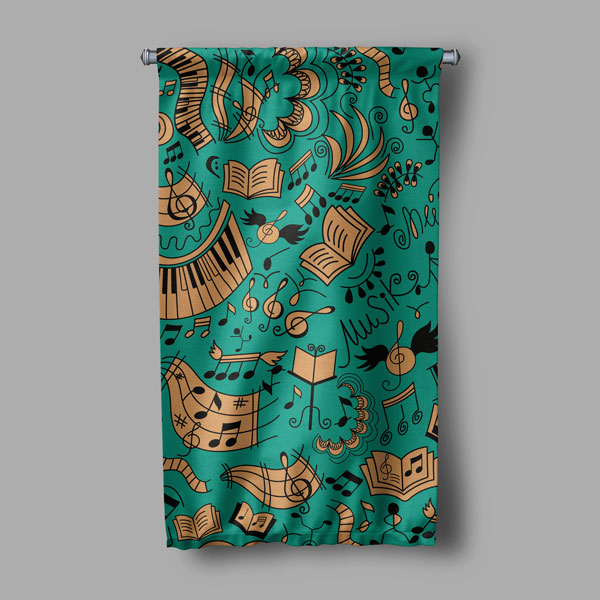 Müzik Notaları ve Enstrümanları Temalı Duvar Flaması 8057