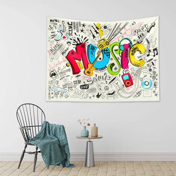 Renkli "MUSIC" Doodle Temalı Duvar Örtüsü 8264