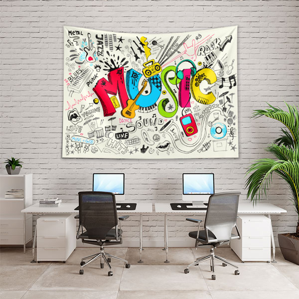 Renkli "MUSIC" Doodle Temalı Duvar Örtüsü 8264