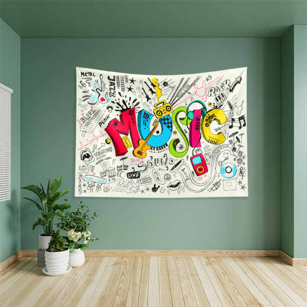 Renkli "MUSIC" Doodle Temalı Duvar Örtüsü 8264