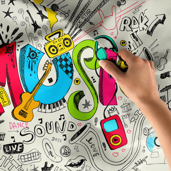 Renkli "MUSIC" Doodle Temalı Duvar Örtüsü 8264