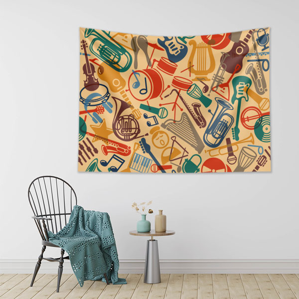 music-class-wall-art-8268-01 Retro Müzik Enstrümanları Desenli Duvar Örtüsü 8268