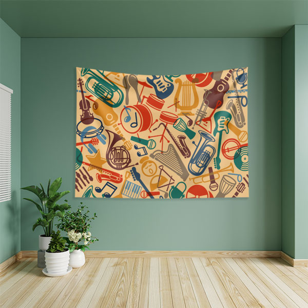 music-class-wall-art-8268-02 Retro Müzik Enstrümanları Desenli Duvar Örtüsü 8268