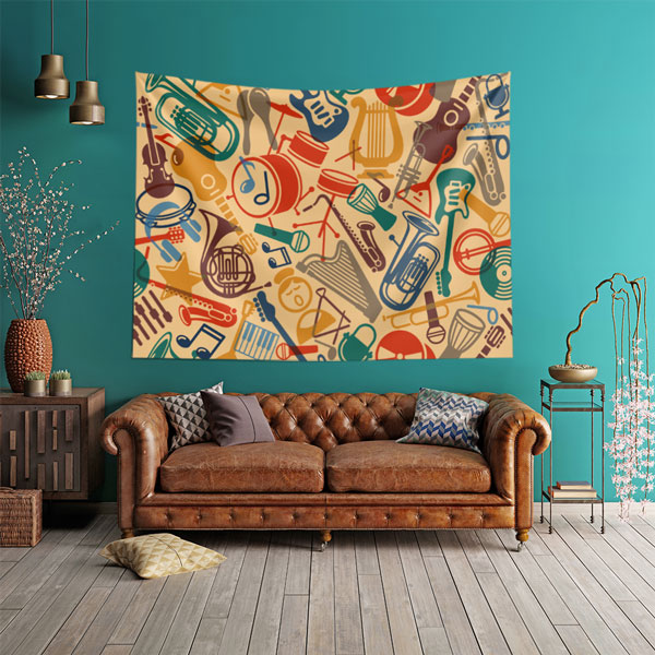 music-class-wall-art-8268-03 Retro Müzik Enstrümanları Desenli Duvar Örtüsü 8268