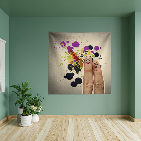 "Music is God" Parmak Karakterleri ve Boya Sıçramaları Duvar Örtüsü 8519