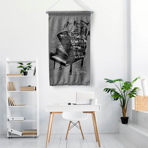 Piyano ve Enstrüman Temalı Duvar Flaması 8054