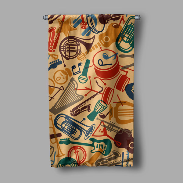 Retro Müzik Enstrümanları Desenli Duvar Flaması 8058