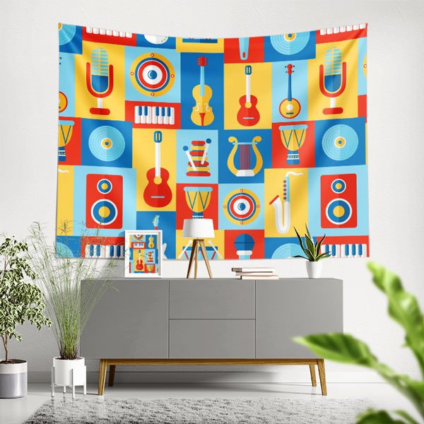 Renkli Müzik Enstrümanları Mozaik Duvar Örtüsü 8267