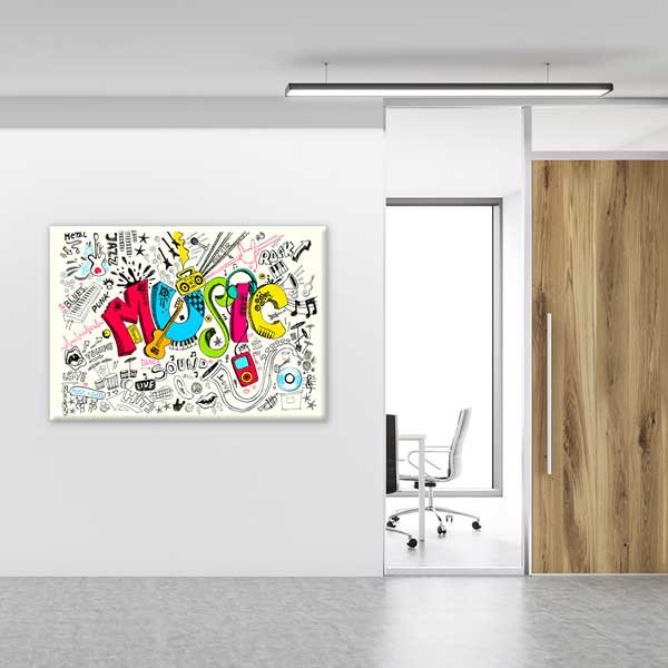 Renkli "MUSIC" Yazılı Doodle Müzik Duvar Dekoru – B-150