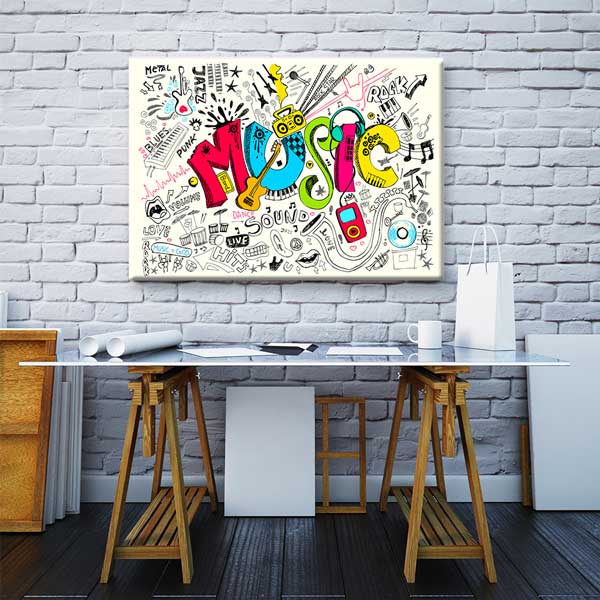 Renkli "MUSIC" Yazılı Doodle Müzik Duvar Dekoru – B-150