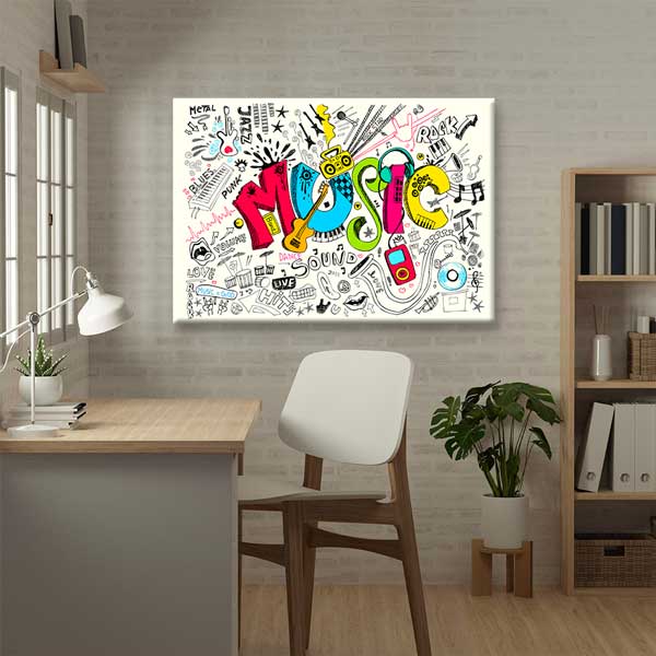 Renkli "MUSIC" Yazılı Doodle Müzik Duvar Dekoru – B-150