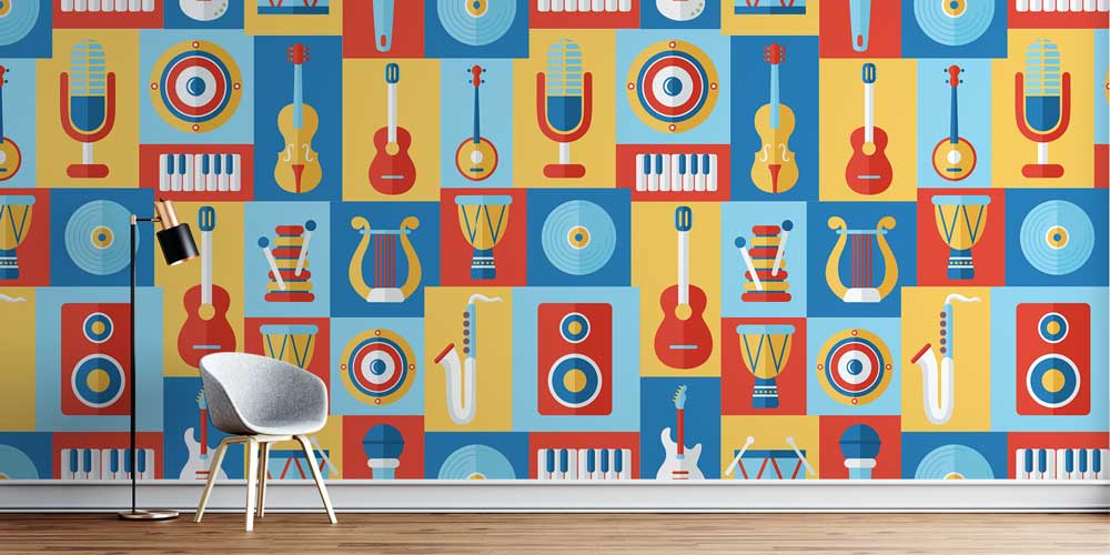 Renkli Müzik Enstrümanları Mozaik Duvar Kağıdı 1051