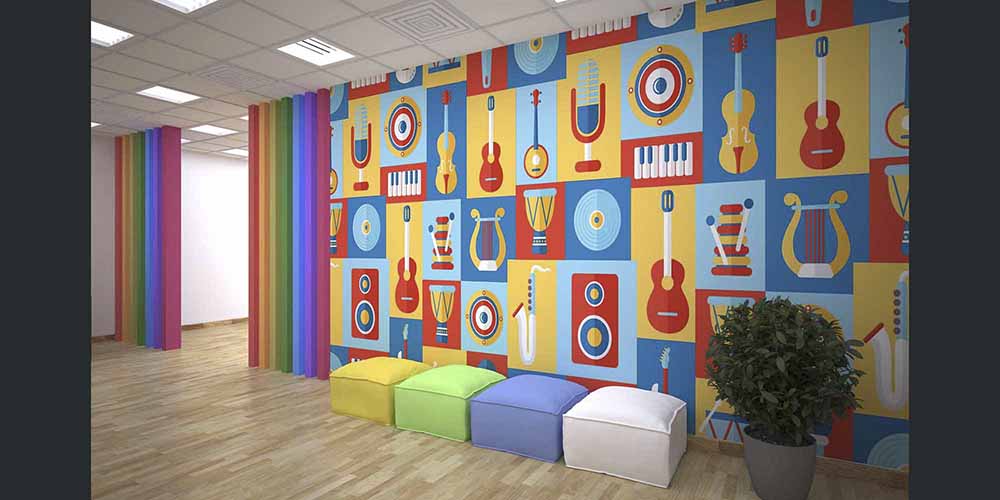 Renkli Müzik Enstrümanları Mozaik Duvar Kağıdı 1051