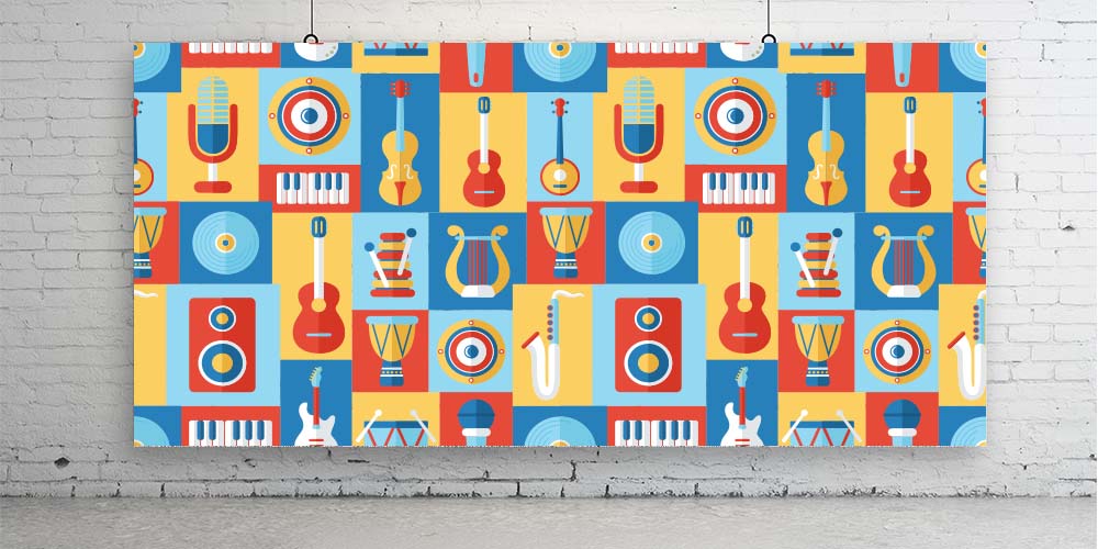 Renkli Müzik Enstrümanları Mozaik Duvar Kağıdı 1051