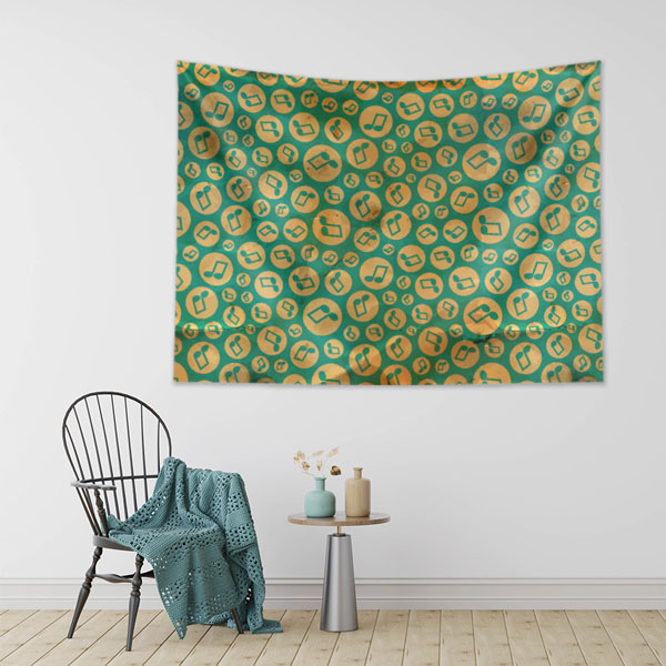 Retro Yuvarlak Notalar Desenli Duvar Örtüsü 8266