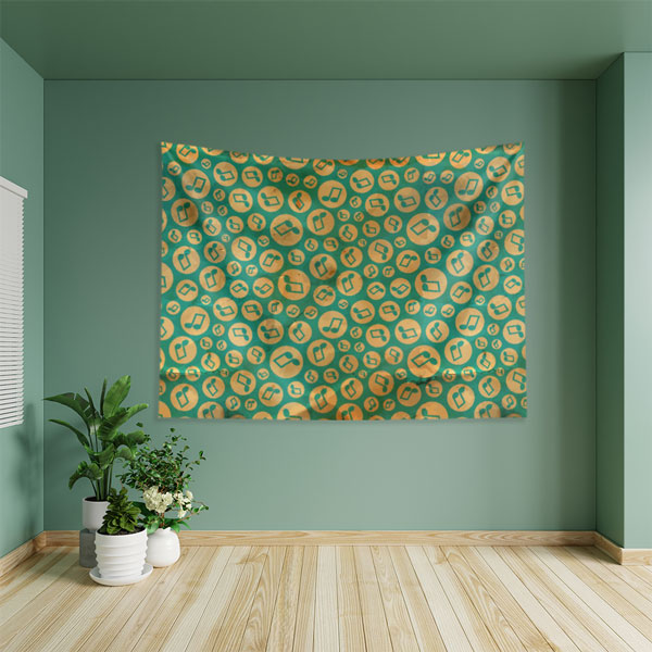 Retro Yuvarlak Notalar Desenli Duvar Örtüsü 8266