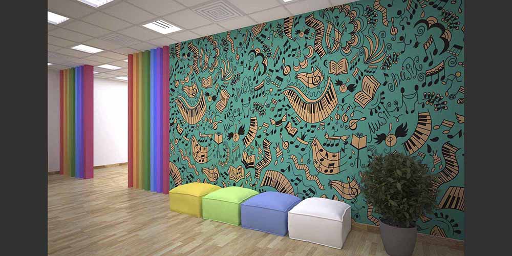 Müzik Enstrümanları ve Notalar Desenli Duvar Kağıdı 1048